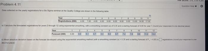 Problem 4.11 Data collected on the yearly