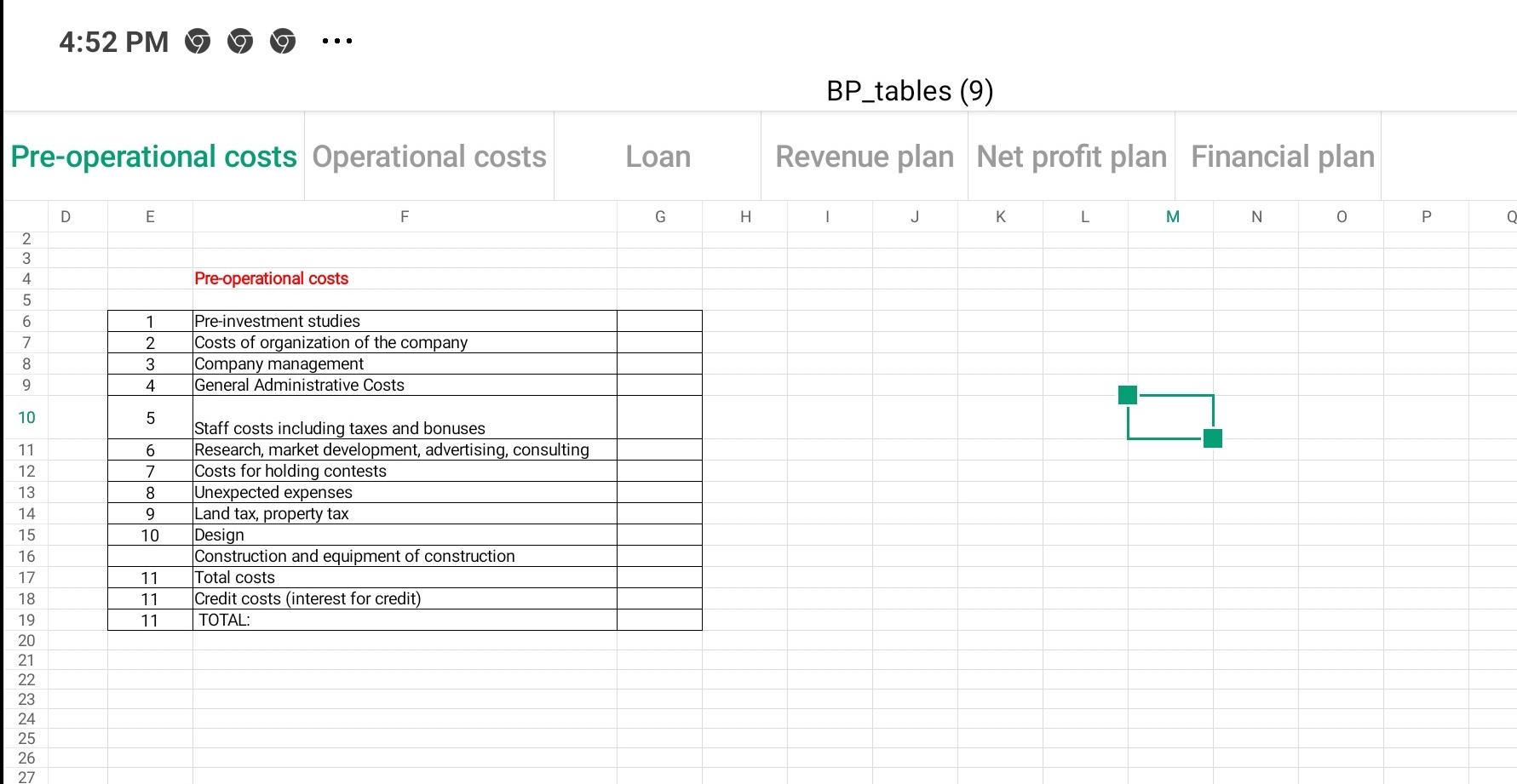 Make a business plan table 4:52 PM o O BP_tables