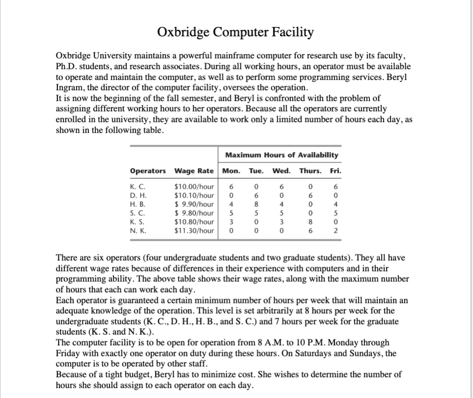 Specifically part C. Oxbridge Computer Facility