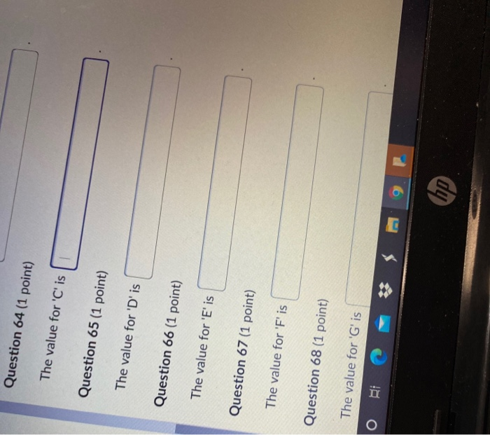 Question 64 (1 point) The value for 'C' is