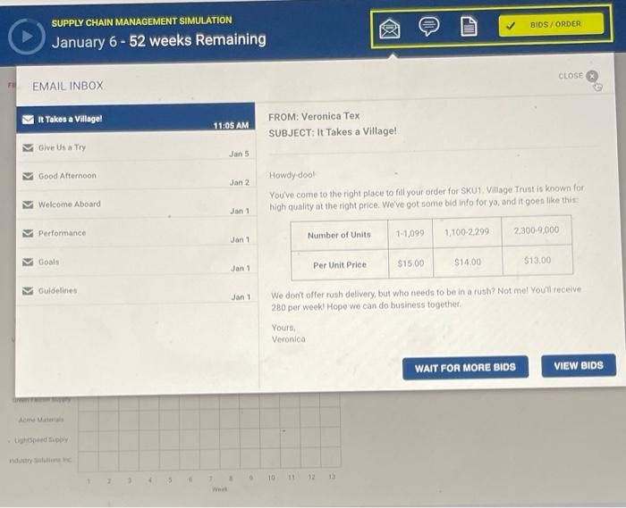 BIDS / ORDER SUPPLY CHAIN MANAGEMENT SIMULATION
