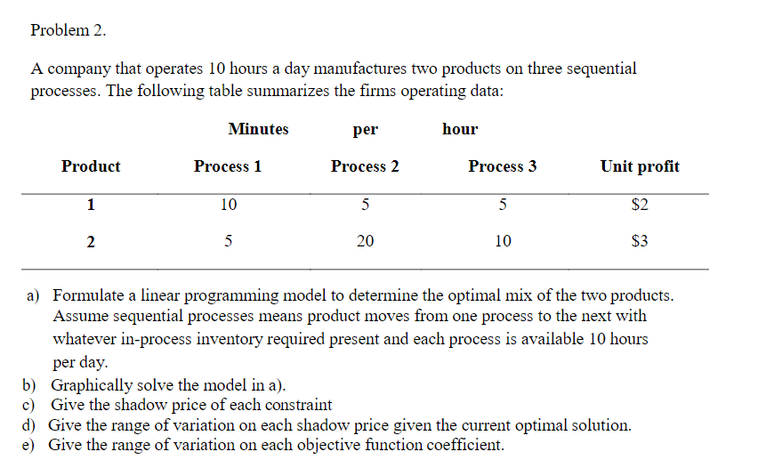 Problem 2. A company that operates 10 hours a day