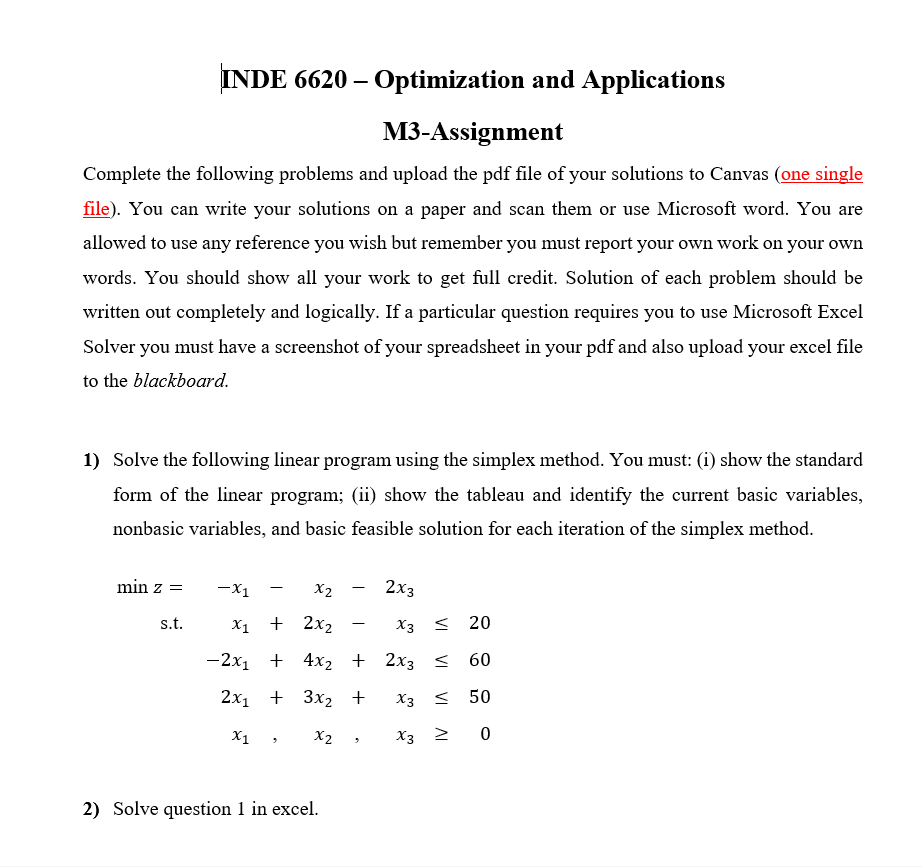 INDE 6620 Optimization and Applications