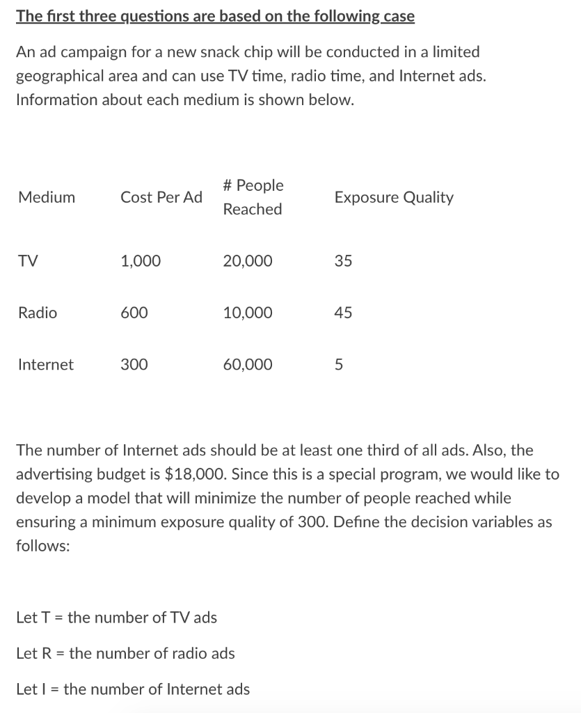 The first three questions are based on the
