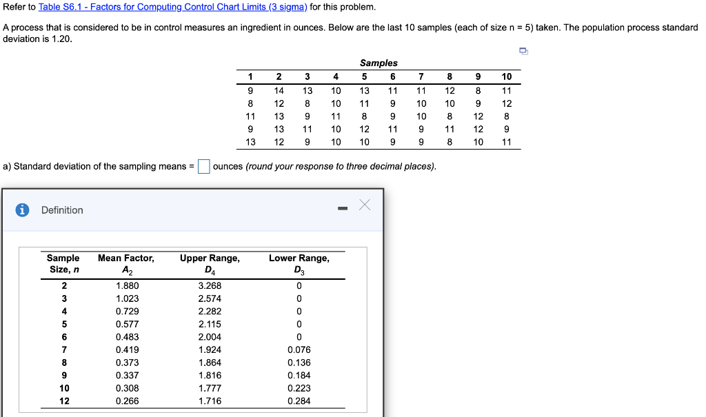 Refer to Table S6.1 - Factors for Computing