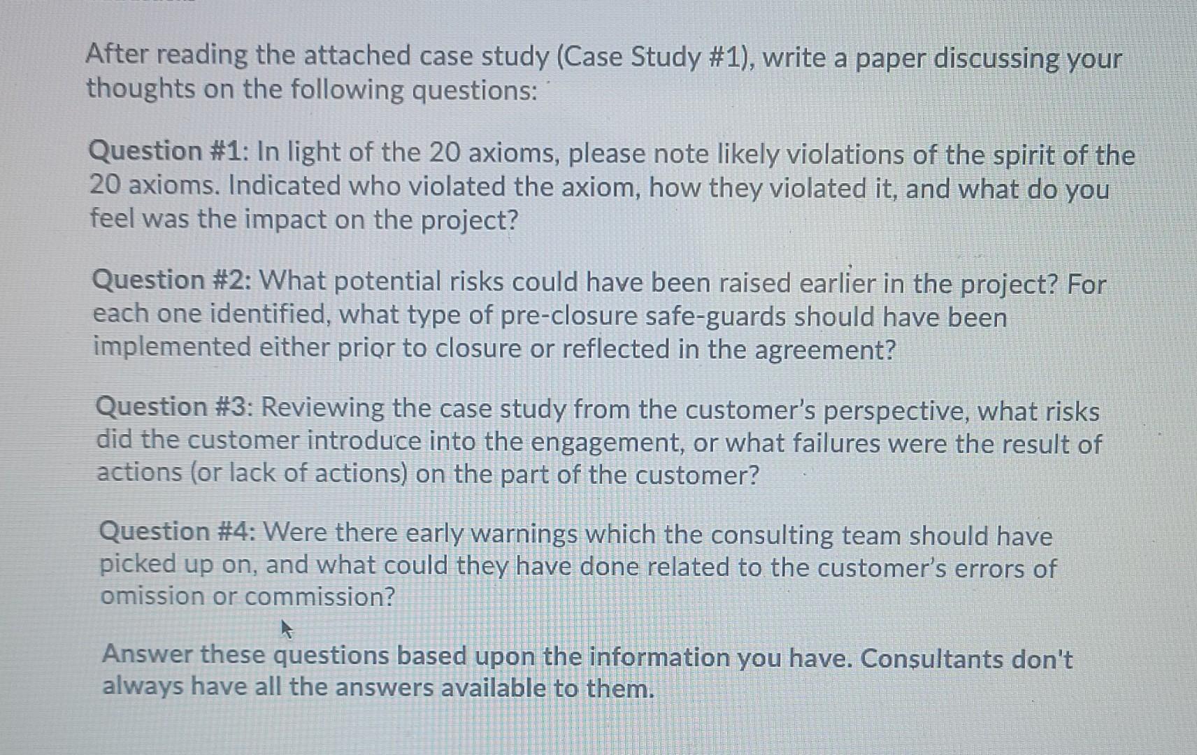 Case Study 1 After reading the attached case