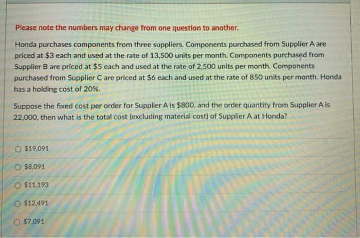 Please note the numbers may change from one