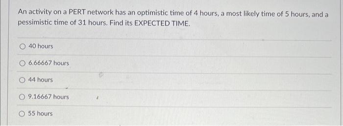 An activity on a PERT network has an optimistic
