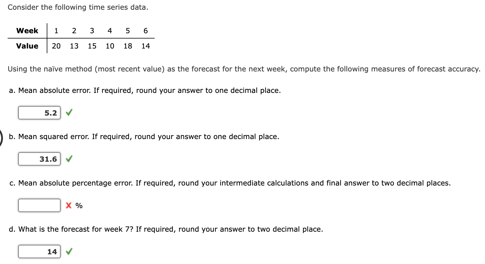 Consider the following time series data. Week 1 2
