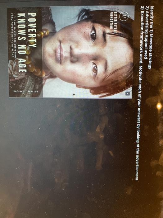 identify the 1) Message strategy 2) Advertising