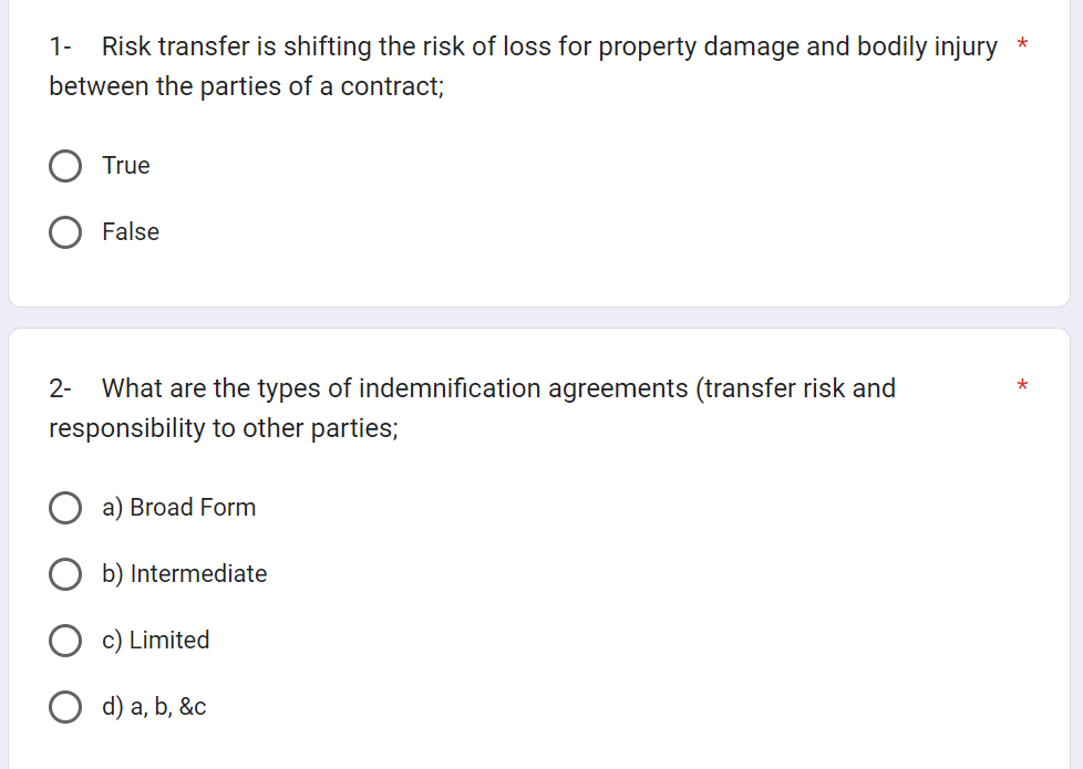 1- Risk transfer is shifting the risk of loss for