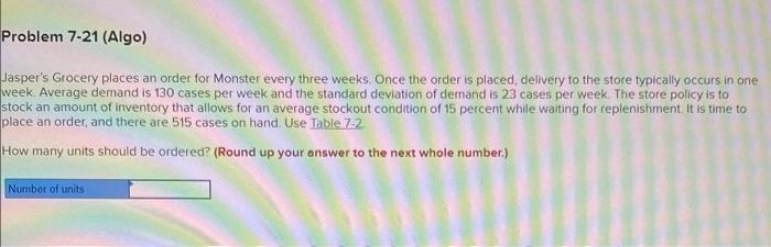 Problem 7-21 (Algo) Jasper's Grocery places an
