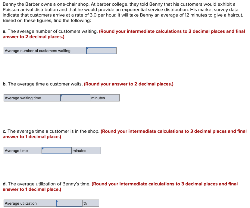 Benny the Barber owns a one-chair shop. At barber