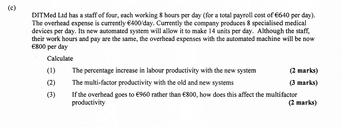 c) DITMed Ltd has a staff of four, each working 8