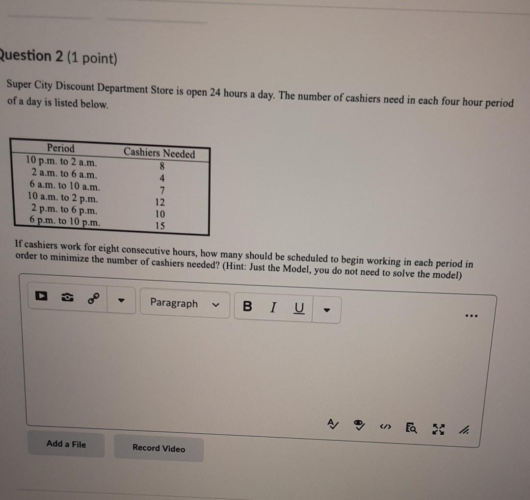 Question 2 (1 point) Super City Discount