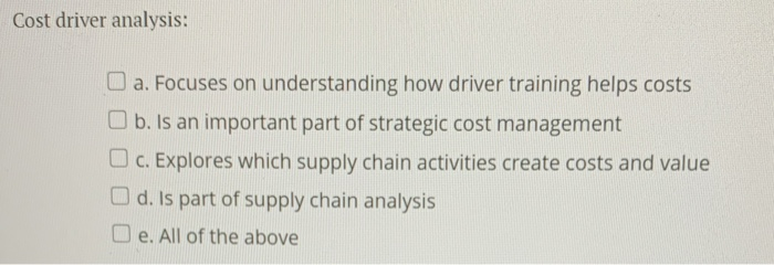 Cost driver analysis: a. Focuses on understanding