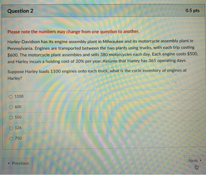 Question 2 0.5 pts Please note the numbers may