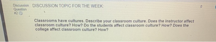 Discussion DISCUSSION TOPIC FOR THE WEEK Question