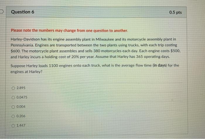 Question 6 0.5 pts Please note the numbers may