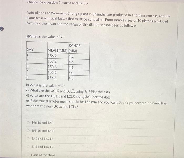 Chapter 6 s question 7, part a and part b: Auto