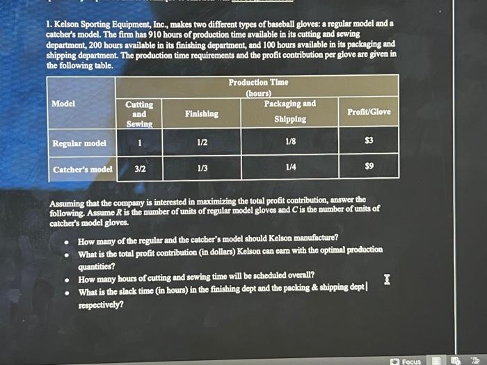 data anayltics 1. Kelson Sporting Equipment, Inc,