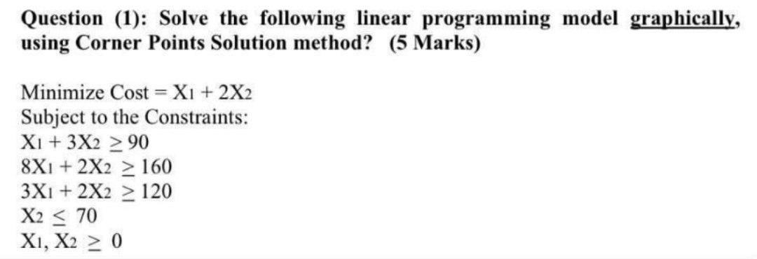Question (1): Solve the following linear