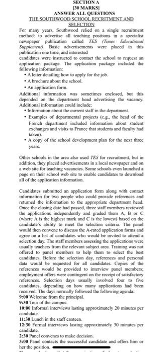 Section A is a case study for 30 Marks. Read it