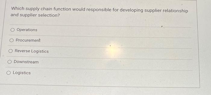Which supply chain function would responsible for