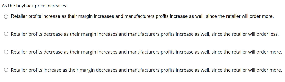 As the buyback price increases: O Retailer