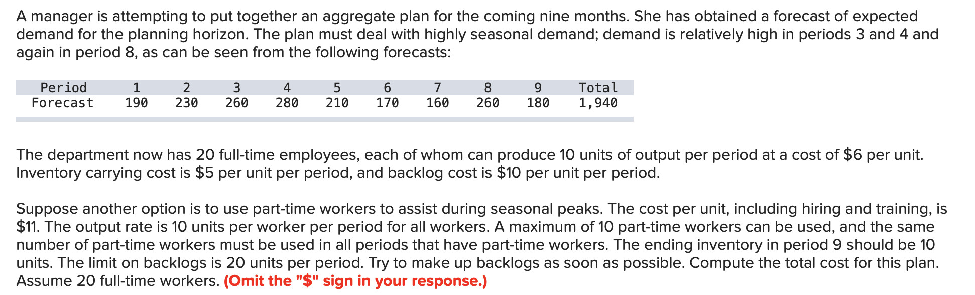 A manager is attempting to put together an