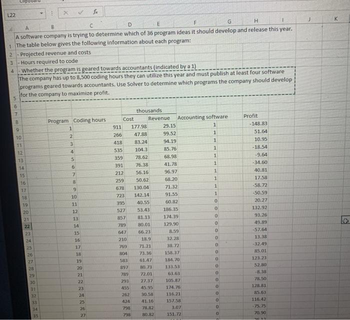 must be used using solver L22 X fo K E D B H F G