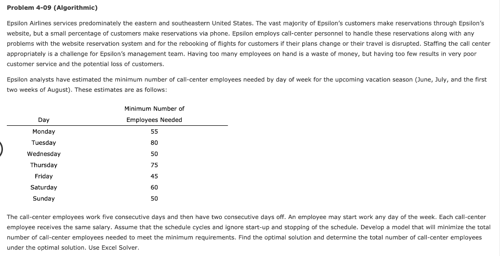 Problem 4-09 (Algorithmic) Epsilon Airlines