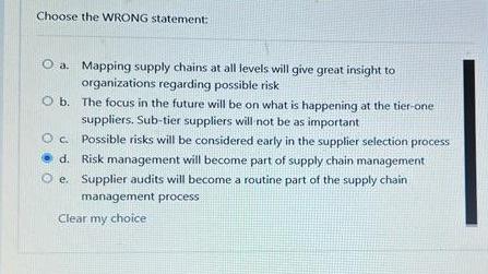 Choose the WRONG statement: a. Mapping supply