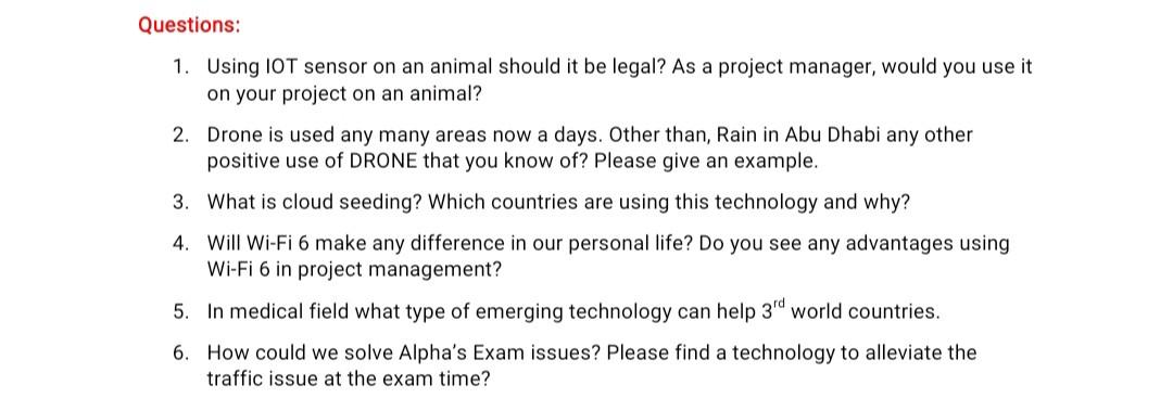 Questions: 1. Using IOT sensor on an animal
