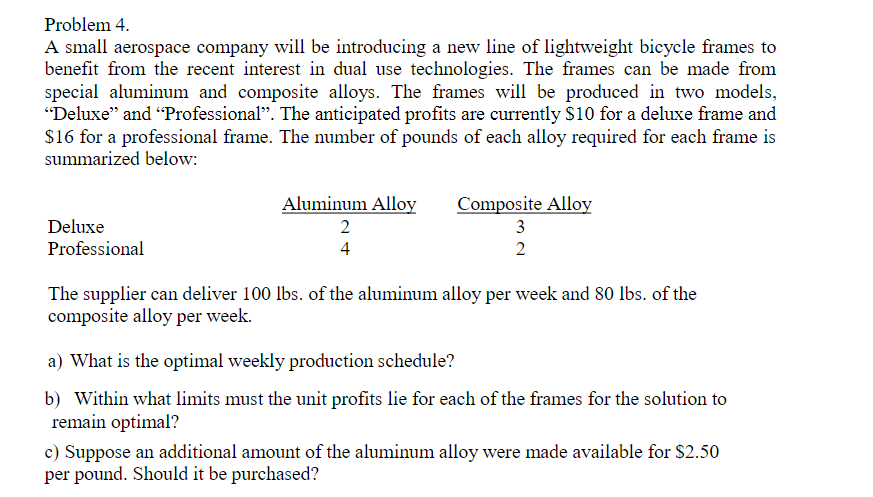 Problem 4. A small aerospace company will be