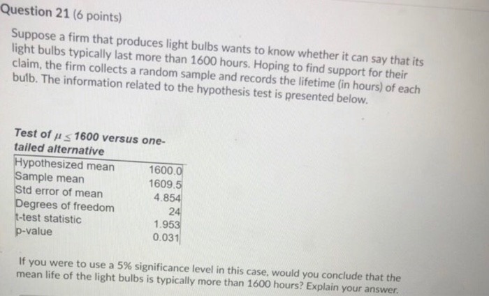 Question 21 (6 points) Suppose a firm that