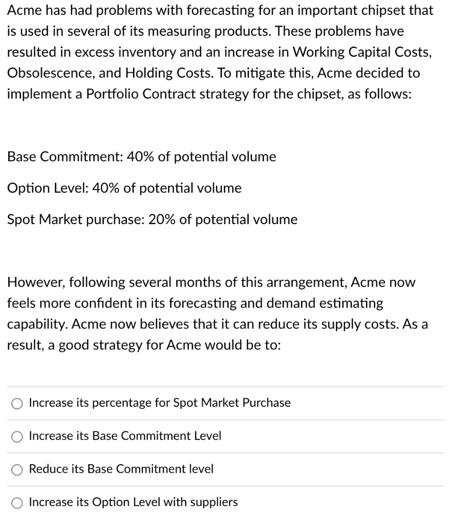 Acme has had problems with forecasting for an