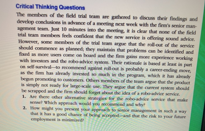 only answer question 2 for critical thinking and