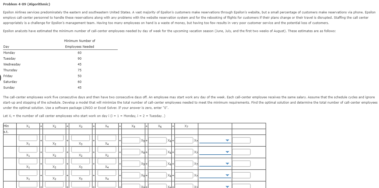 Problem 4-09 (Algorithmic) Epsilon Airlines