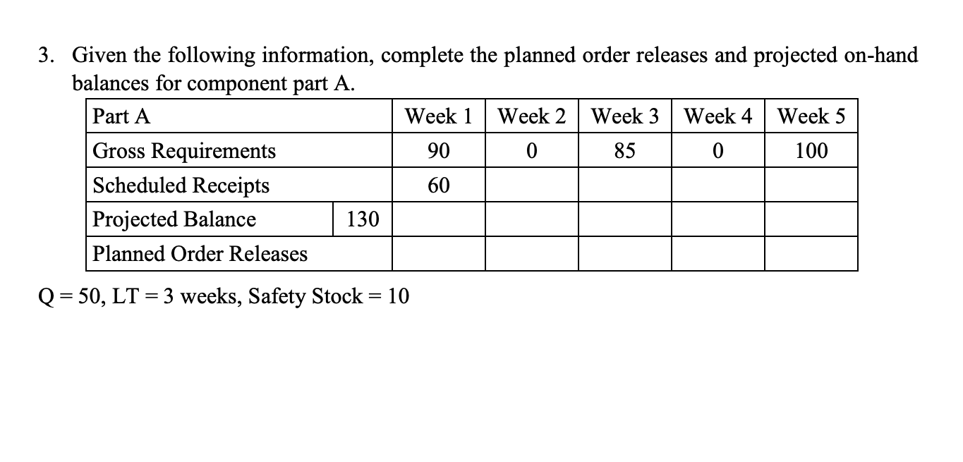 Using Excel: 3. Given the following information,