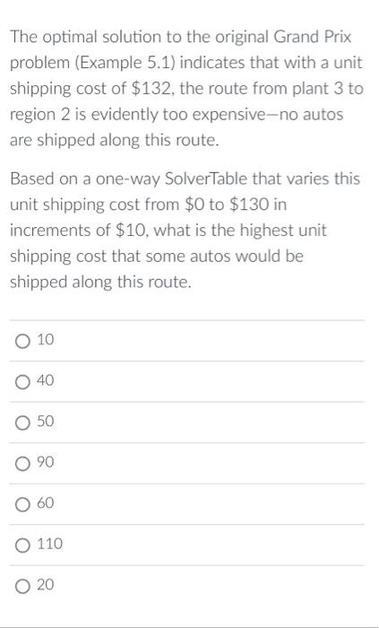 In a transportation problem such as Example 5.1,