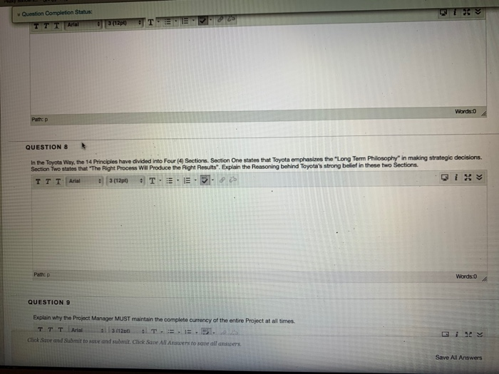 Question Completion Status: Arial 3126 TE Words:0