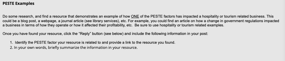 PESTE Examples Do some research, and find a