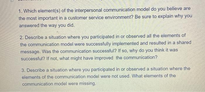 1. Which element(s) of the interpersonal