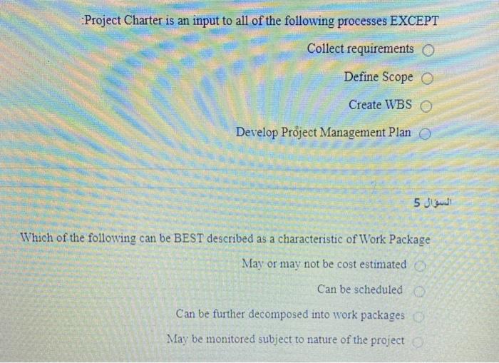 The following are included within the WBS