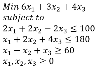 Solve the following LP Formulation using Excel