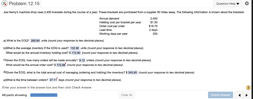 Please solve "F.)" W Problem 12.15 Question Help