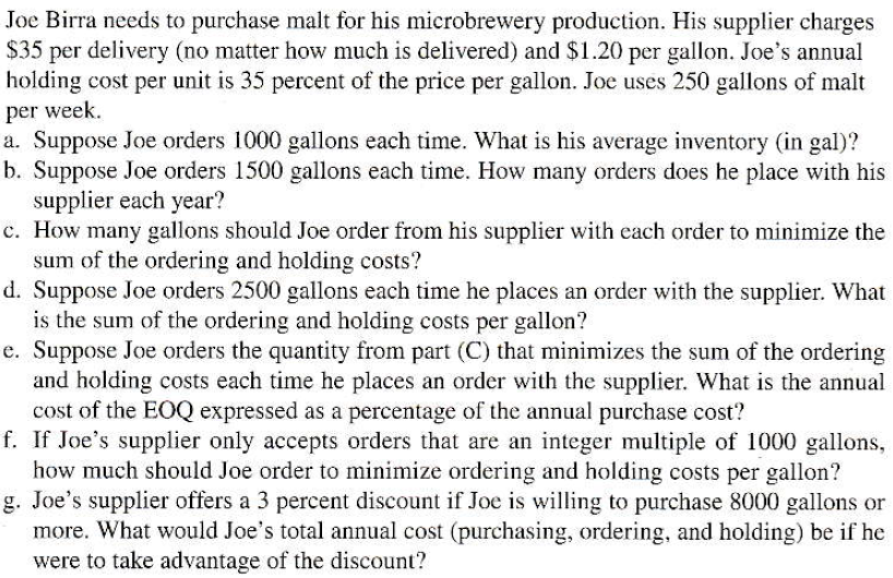 Joe Birra needs to purchase malt for his