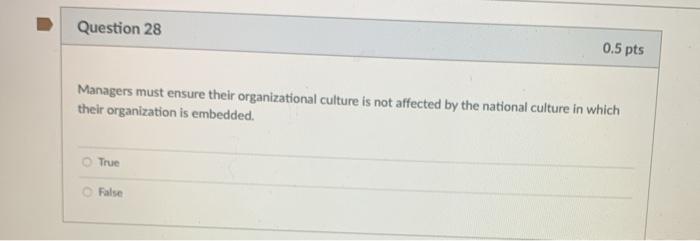 Question 28 0.5 pts Managers must ensure their