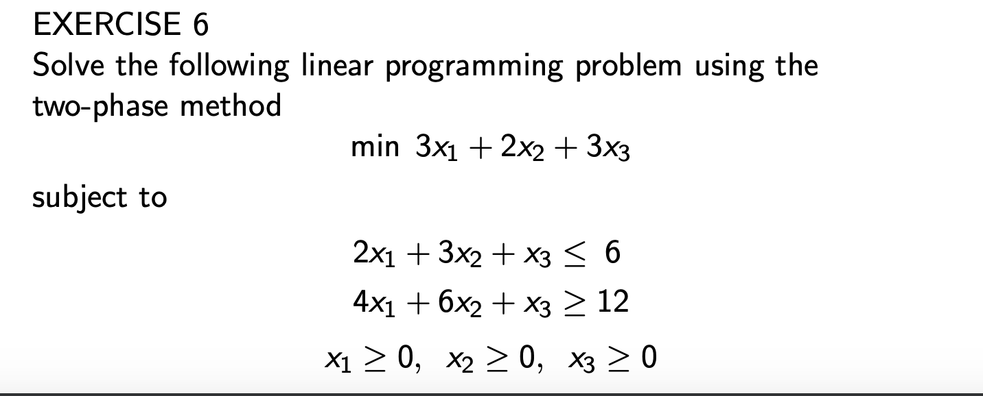 EXERCISE 6 Solve the following linear programming